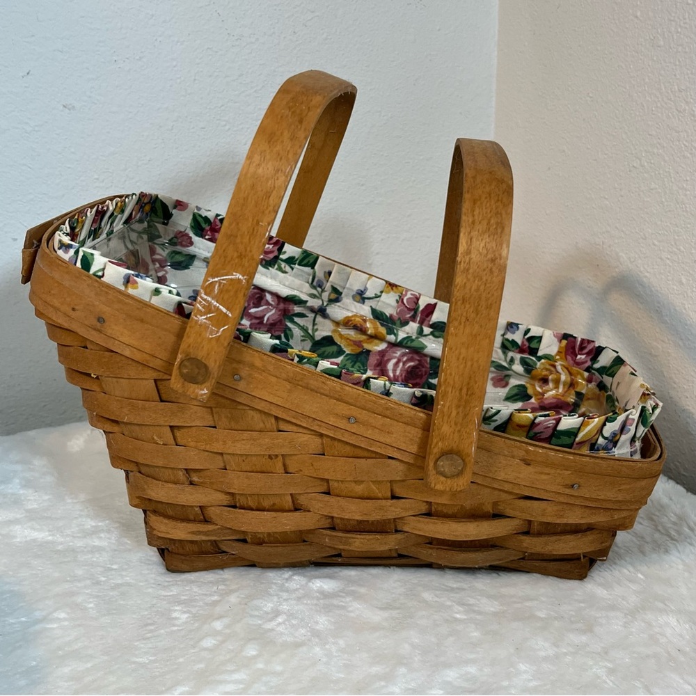 Vintage Longaberger 1994 Vegetable Basket Rose Flower Liner Cottage Farm Garden